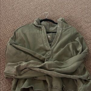 aerie Washed Olive V-Neck Pullover Hoodie